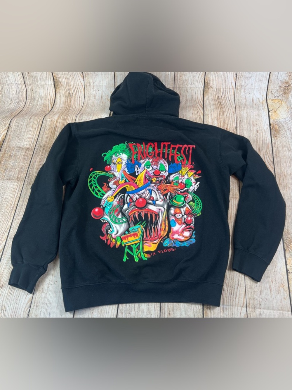 Six Flags Fright Fest Clown Glow In The Dark Hoodie Sweatshirt Medium